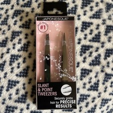 JAPONESQUE Pro Performance Tweezer Duo, Medium Slant  Point Steel Tweezers