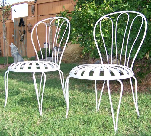 TWO Francois Carre Metal Sunburst French Flare Back Garden Chairs White - Picture 3 of 11