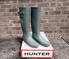 HUNTER Original Docker Grey Tall Refined Wellington Boots. Size UK 4, UK 6