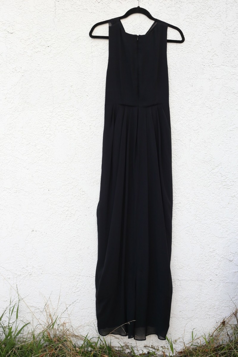 Ann Taylor Maxi Dress Long Silk Pleated Black Gown Formal EVENING Lined 2 S  | eBay