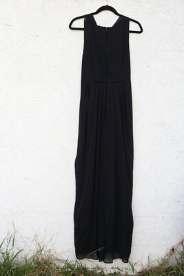 ann taylor long black dress Maxi Silk Pleated Gown Formal EVENING Lined 2 S edit-city-soiree 4% Spandex Size:8 US / 42 EU ARRANGE 3D floral bandeau