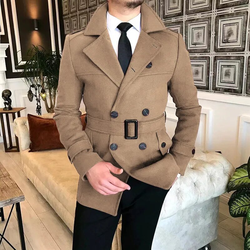ジャケット・アウター OVERCOAT Double Breasted Jacket Men's Trench Coat Double Breasted Long Jacket Overcoat