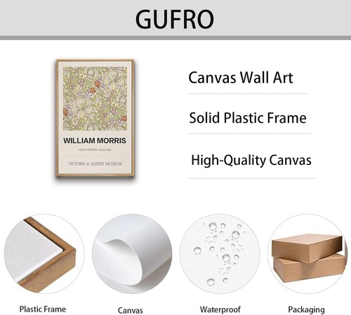 Gufro Set of William Morris Canvas Print, Floral Art, Historic Cult 3 PCS - Picture 7 of 7