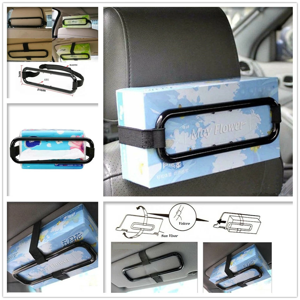 Car Tissue Paper Box Napkin Case Holder Black Sun Visor Back Seat Organiser New