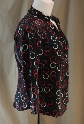 JM Collection, Size 14, Riviera, Black Multi Retro Circles Button Front Top NWT - Picture 8 of 9