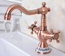 Antique Red Copper Bathroom Mixer Tap Double Handle Vessel Sink Faucet znf615