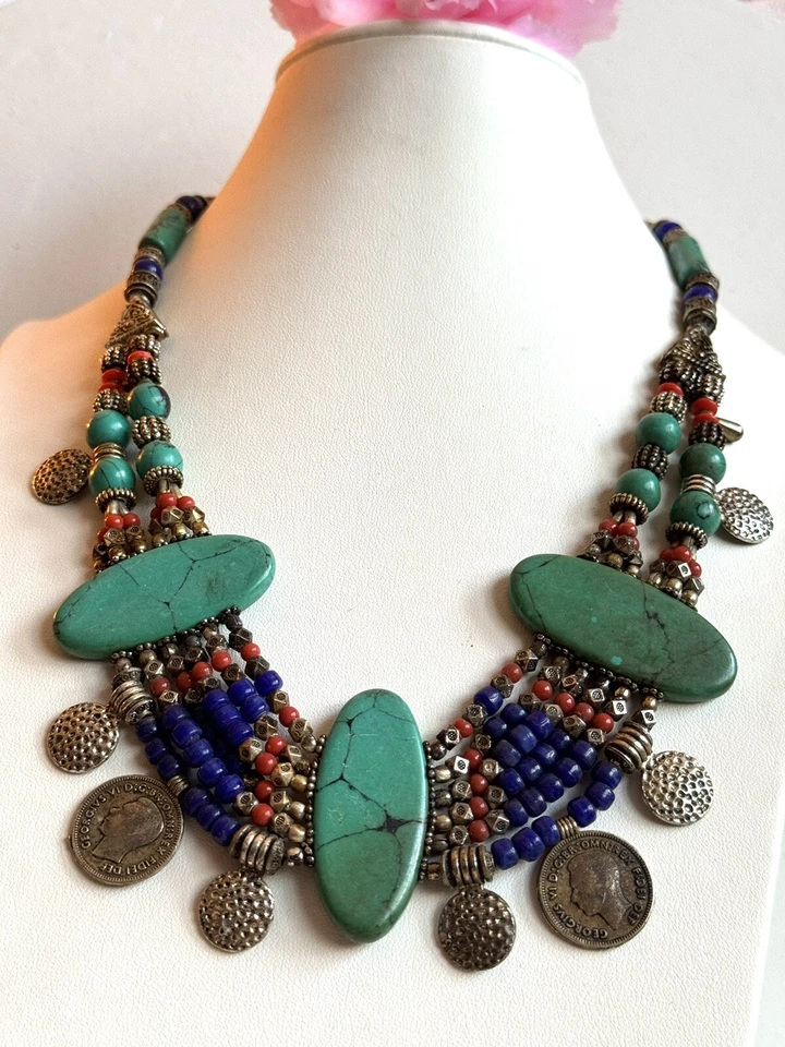 Vintage and beautiful tribal theme handmade necklace Tibetan silver jewelry 20in - Image 3 of 4