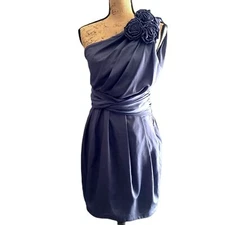 MM Couture by Miss Me One Shoulder Bridesmaid Dress Dusty Blue Size Medium