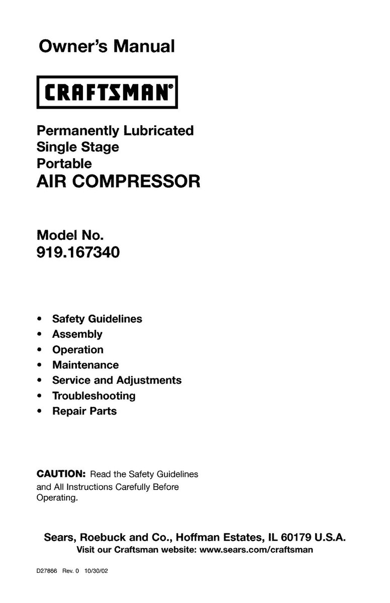 Owner&rsquo;s Manual &amp; Parts List Craftsman Portable Air Compressor 