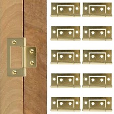FLUSH HINGE x 10 Brass Plated Small 4cm Flat Fitting No Mortice Cabinet Cupboard