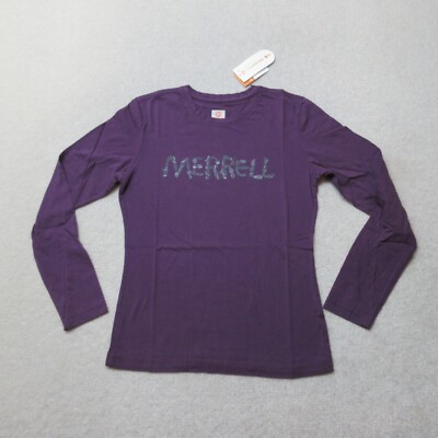 Merrell T-Shirt Oberteil Damen klein lila Langarm Spruch Outdoor Rundhalsausschnitt neu mit Etikett