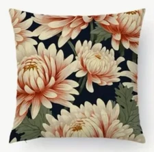 Chrysanthemum Mum Flower BoHo Garden Linen Throw Pillow Cover 18” Home Decor
