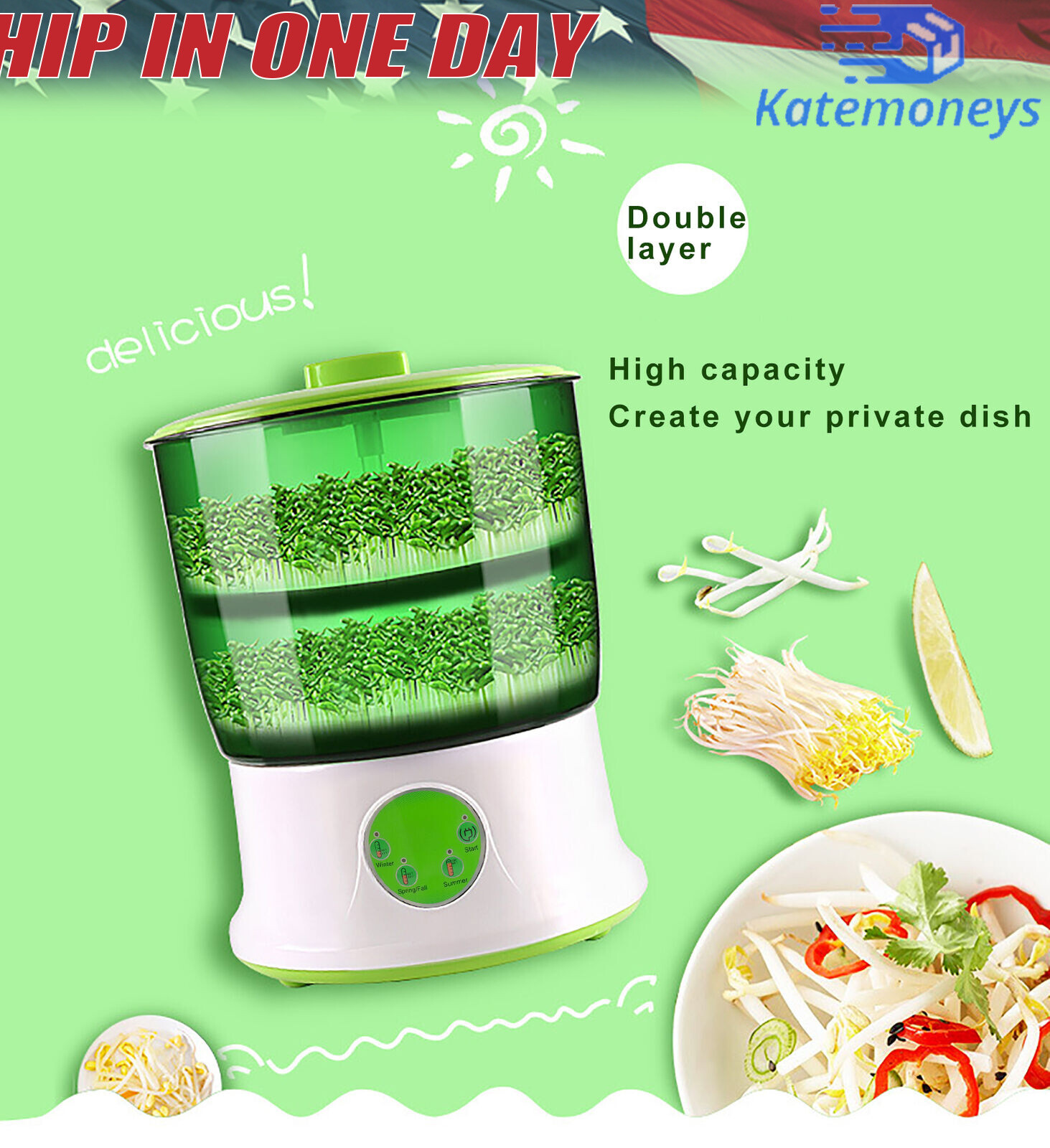 2-Layer Bean Sprouts Machine Large Capacity Automatic Bean Sprouter Grow Tool US