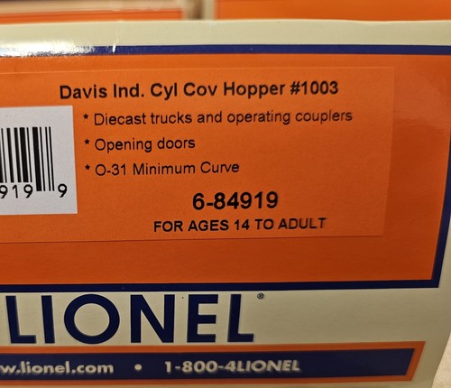 Lionel 6-84919 Davis Ind Cyl Cov Hopper #1003 - Picture 2 of 2