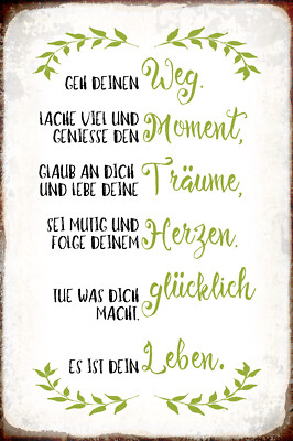 Blechschild, 20 x 30 cm, Dein Leben, geh Deinen Weg, Lache viel, Neu, OVP 