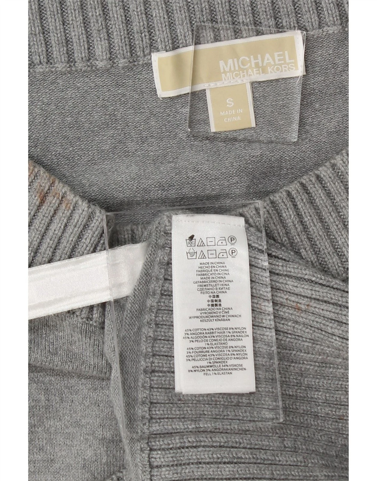 Abito maglione MICHAEL KORS donna manica 3 4 UK 10 piccolo grigio cotone BM05