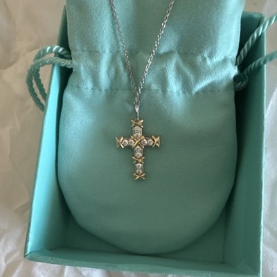 Tiffany & Co. Jean Schlumberger Diamond Cross Pendant Necklace 18K 15.9''