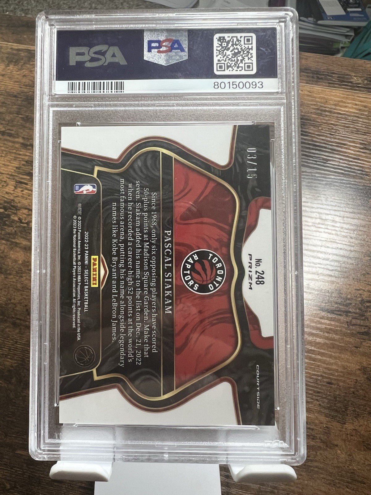 2022-23 Panini Select-Courtside Pascal Siakam #248 Neon Orange FOTL  /15 PSA 10 view 2