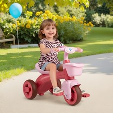 Toddler Tricycle with Limited Steering with Front Baskets and Bell-Pink