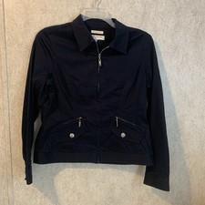 Jones New York Women's Blazer Jacket Navy Blue Medium Long Sleeve Zip Front EUC