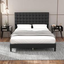 2 Pack 2-Tier Nightstand with Metal Legs Mid Century Modern End Table Black