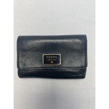 Fossil Black Leather Trifold Wallet Issue No 1954 Coin Pouch Snap Closure