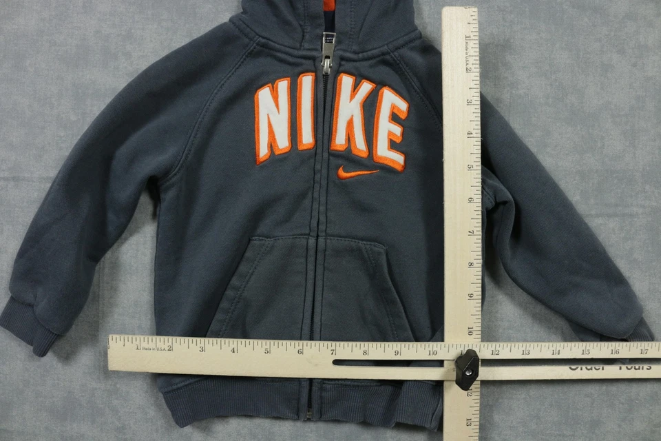 Nike Bebé Sudadera con Capucha Chaqueta 18M Gris Naranja Cremallera Sudadera con Capucha Vellón Logo Foto 3 de 4