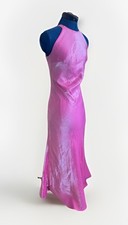 vintage 90s Y2K cache pink shiny maxi dress tie knot Whimsey Prom Size 4 Flaws