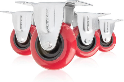 POWERTEC 3 Inch Fixed Caster Wheels with 640 Lbs Loads, Heavy Duty Plate Casters