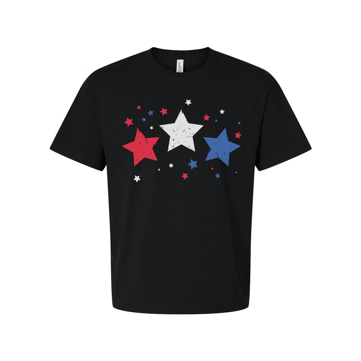 Unisex Patriotic Stars Graphic Tee With Red And Blue Star Motif For Summer Wear