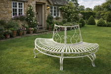 Garden bench metal half round white furniture park Garden Tree seat Bench