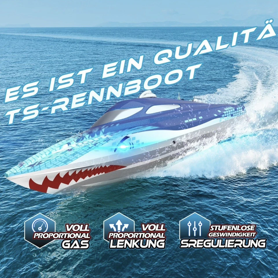 Shark RC Boot 20+ km/h, LED, 2.4GHz, Wasserdichtes Rennboot für Pool & See - Bild 3 von 4