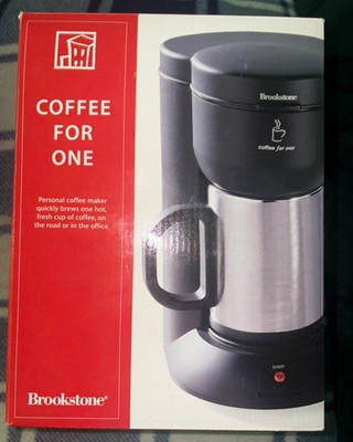 Brookstone Coffee For One Single Serve Coffee Maker NEW Open Box Stainless Mug