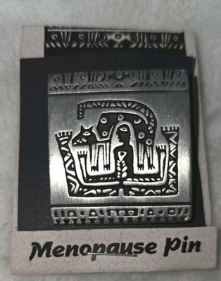 Alice Warder Seely Cat on the Back Menopause Pin Petroglyph Symbol Signed Pewter