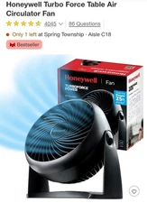 Honeywell Turbo Force Table Air Circulator Fan