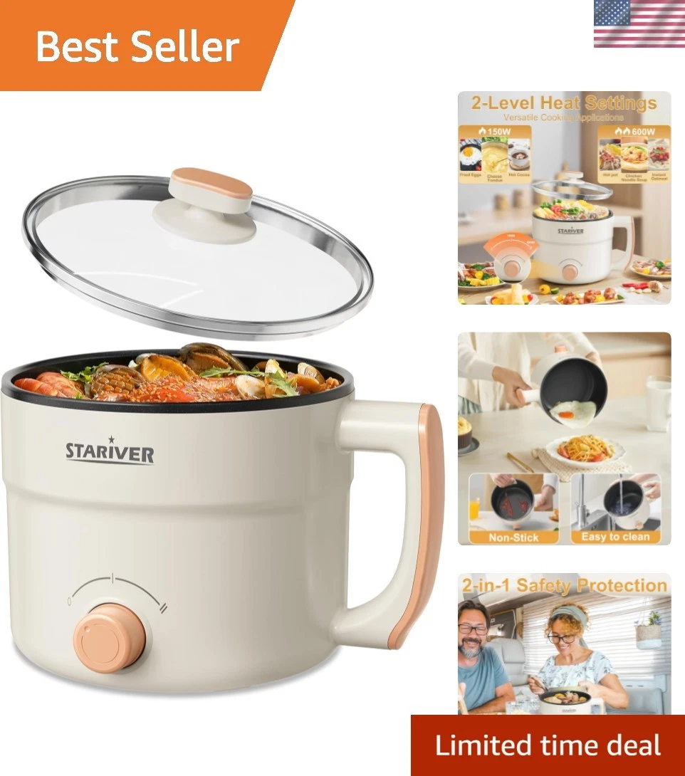 1.5L Electric Hot Pot with Dual Power - Mini Portable Non-Stick Noodle Cooker...