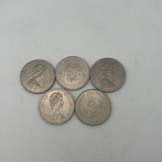 Lote de 5 monedas conmemorativas de la corona británica 1972 Elizabeth & Philip Job