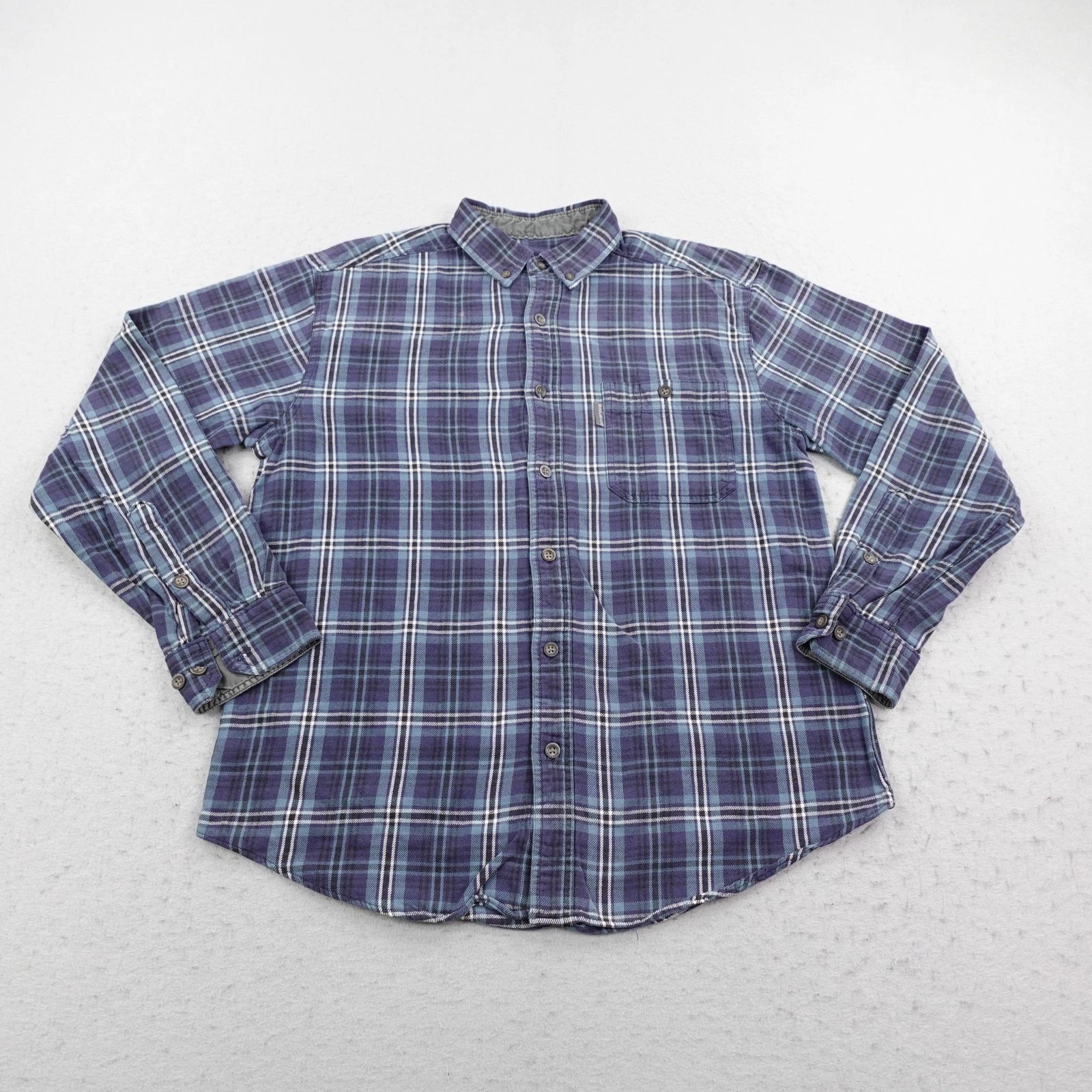 Woolrich Shirt Mens Medium Blue Plaid Flannel Button Up Work Outdoors Utility