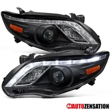 Projector Headlights Fit 2011 2012 2013 Toyota Corolla Black LED Strip Headlamps