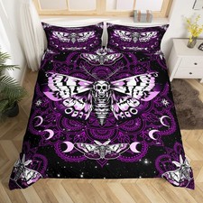 Moth Skull Bedding Set Queen Size,Gothic Butterfly Skeleton Duvet Cover Set f...