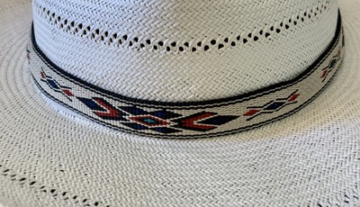 South Western Cowboy Hat Band Woven Aztec Pattern w Leather Tail Adjustable