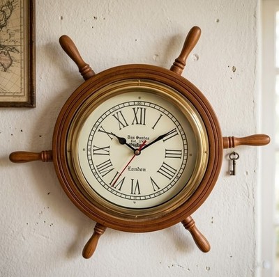 Vintage Nautical Ship Wheel Wall Clock | Dos Santos London 1747 | Maritime Decor