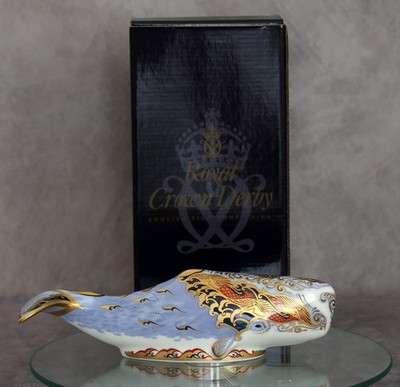 Royal Crown Derby ''Oceanic Whale'' Box Briefbeschwerer 1. Qualität Gold Stopper