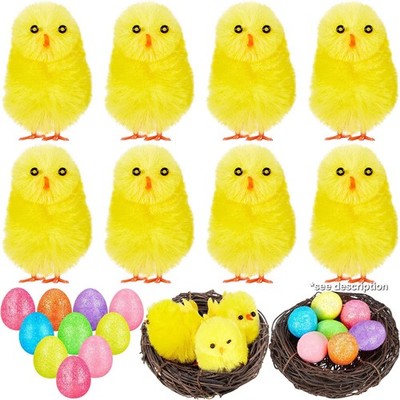 20 Teile Ostern Mini Flauschige Küken, Glitzer Eier & Vogelnest Set Deko Basteln