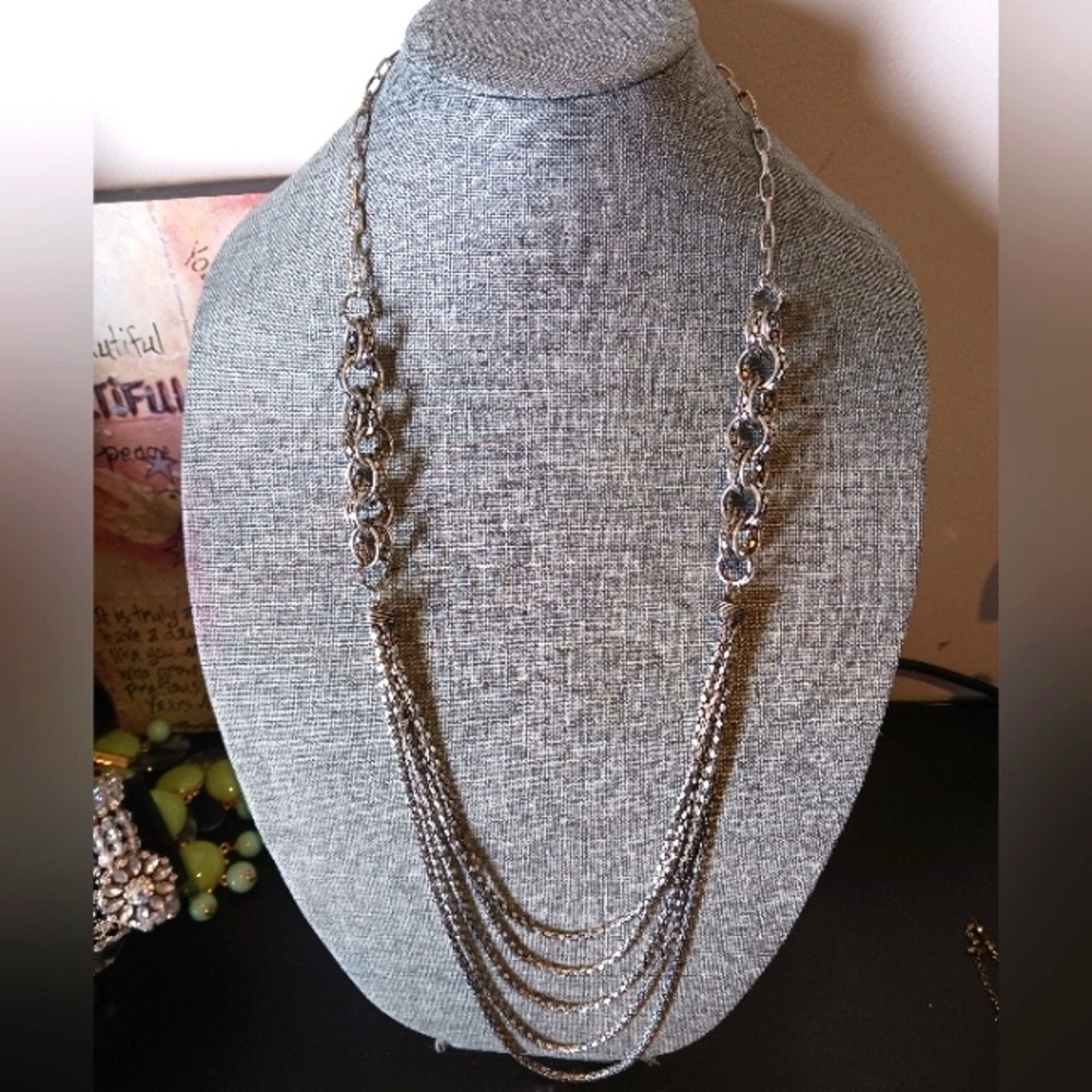 Statement Silvertone Multistrand Chain Necklace A… - image 1