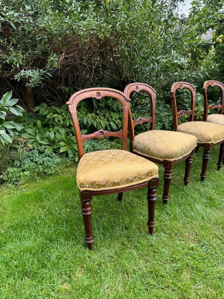 Set of 4 Antique Edwardian Walnut Dining Chairs | eBay UK