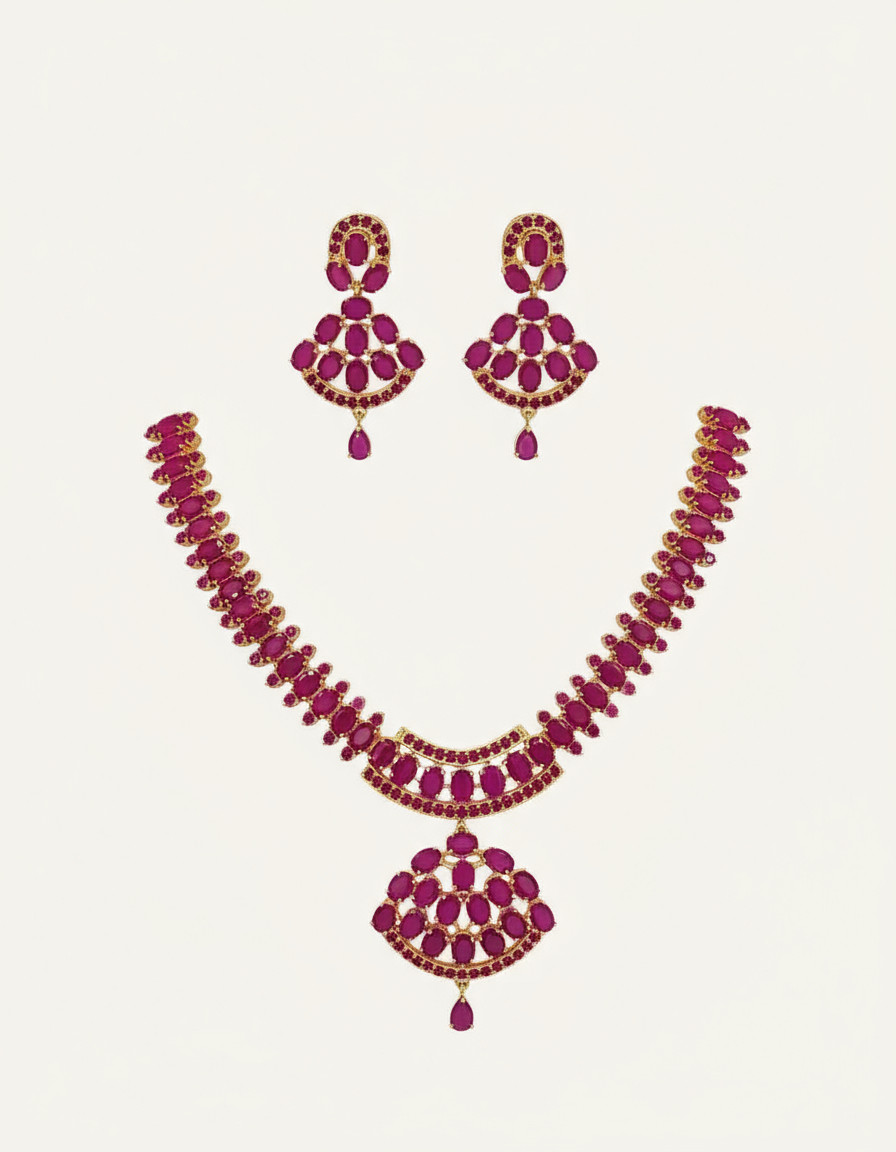 Ruby Choker Necklace Set 22k Gold Plated Indian Wedding Bridal Jewelry Women