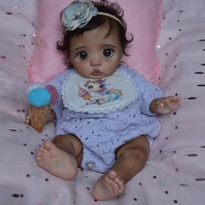 Peeka 16inch Reborn Baby Doll Dark Skin Toddler Girl Short Hair Cloth Body Gift