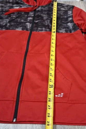 BCG Mens Large Jacket Red Hooded Zip Front 100% Polyester Pockets Black Trim image 9