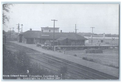 c1960 Rock-Island Columbus Junction Iowa Train Depot Station RPPC Photo Postcard